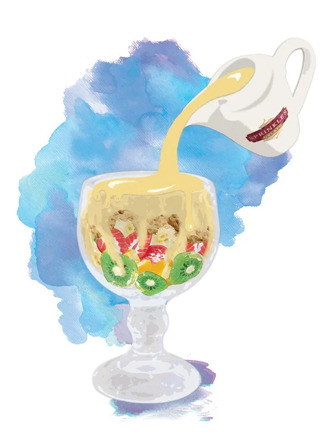 Sprinkles — fruit sundae with custard pour