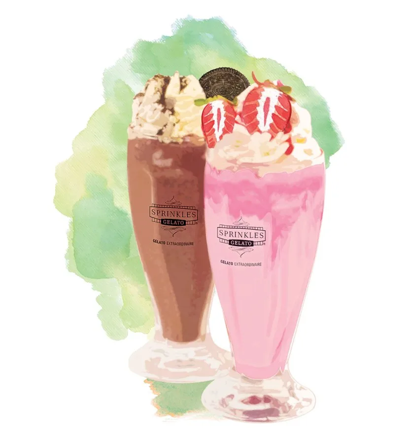 Sprinkles — chocolate and strawberry milkshakes