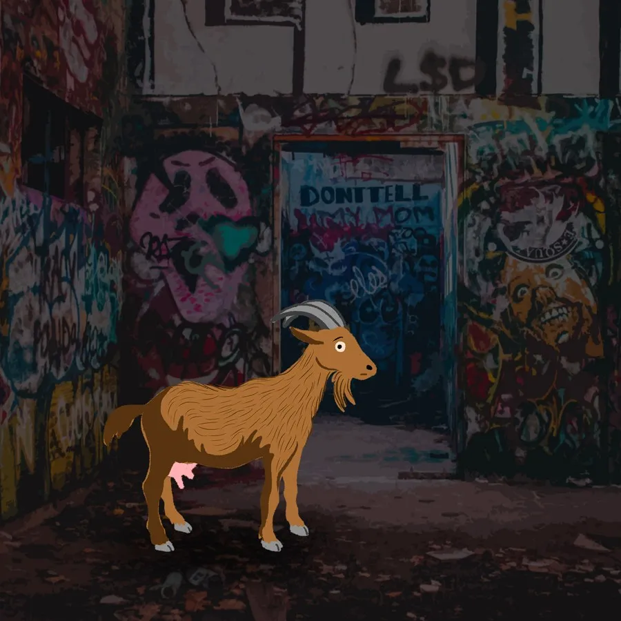 Lost in the City — goat in a graffiti alley